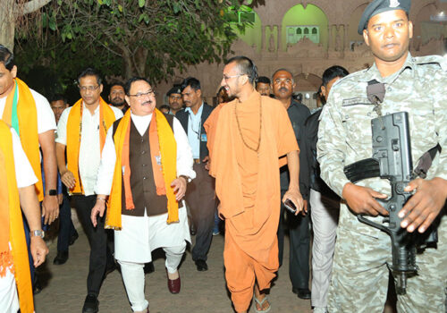 Swami Ji with BJP Leader J. P. Nadda